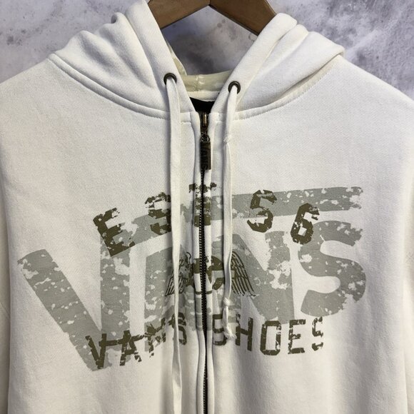 Vintage Y2K Vans Skate Hoodie Sweatshirt Mens Large 23x26 White Skateboard Zip - Picture 3 of 12